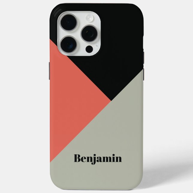 Modern Trendy Colour Blocks Personalized Name Blac Case-Mate iPhone Case (Back)