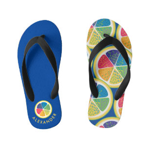 Modern Trendy Colourful Blue Citrus Fruits Slice Kid's Flip Flops