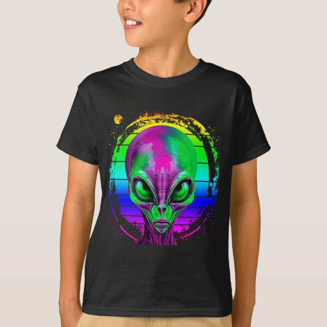 Modern Trendy Colourful Rainbow Alien T-Shirt (Front)