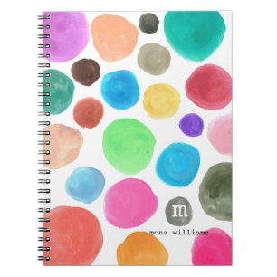 Modern Trendy Colourful Watercolor Circles Monogra Notebook