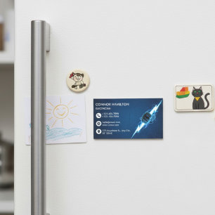 Modern Trendy Cool Blue Lightning Electrician Busi Magnetic Business Card
