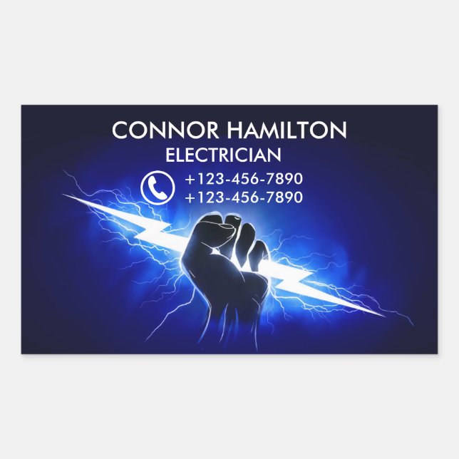 Modern Trendy Cool Blue Lightning Electrician Busi Sticker (Front)