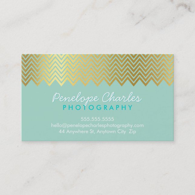 MODERN trendy cool gold foil chevron pattern mint Business Card (Front)