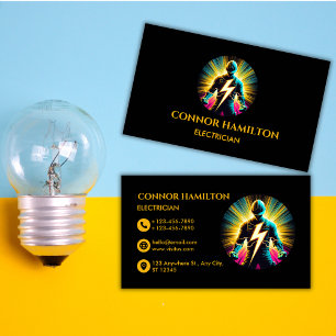 Modern Trendy Cool Lightning Electrician Business Card