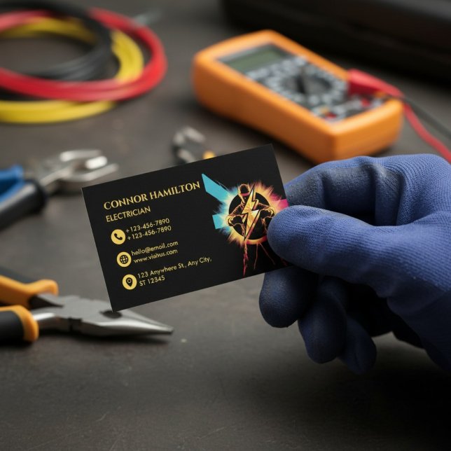 Modern Trendy Cool Lightning Electrician Business Card (Creator Uploaded)
