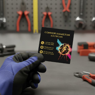 Modern Trendy Cool Lightning Electrician Square Business Card