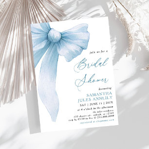 Modern Trendy Coquette Blue Bow Bridal Shower Invitation