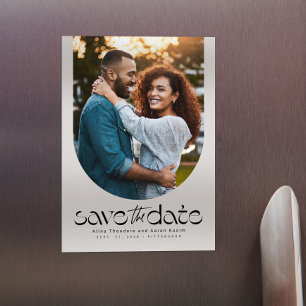 Modern trendy curved photo save the date magnetic invitation