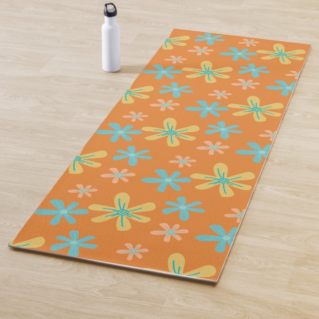 Modern Trendy Cute Girly Floral Orange Monogram Yoga Mat (In Situ)
