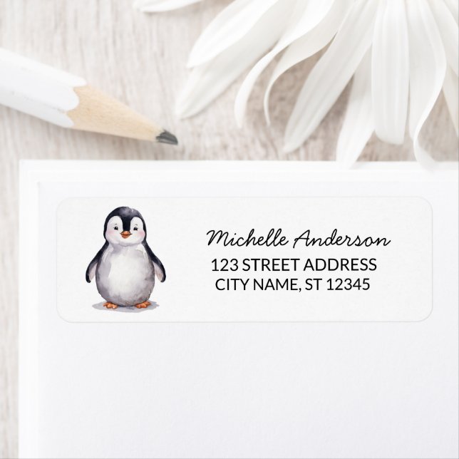 Modern Trendy Cute Penguin Return Address          (Insitu)