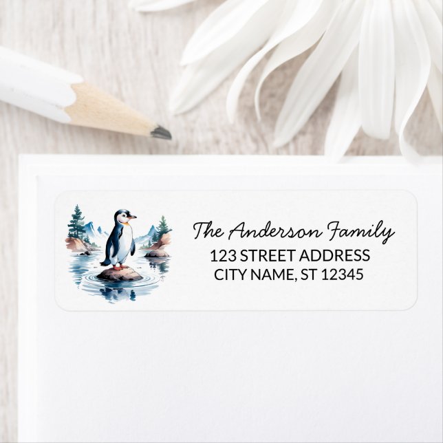 Modern Trendy Cute Penguin Return Address          (Insitu)