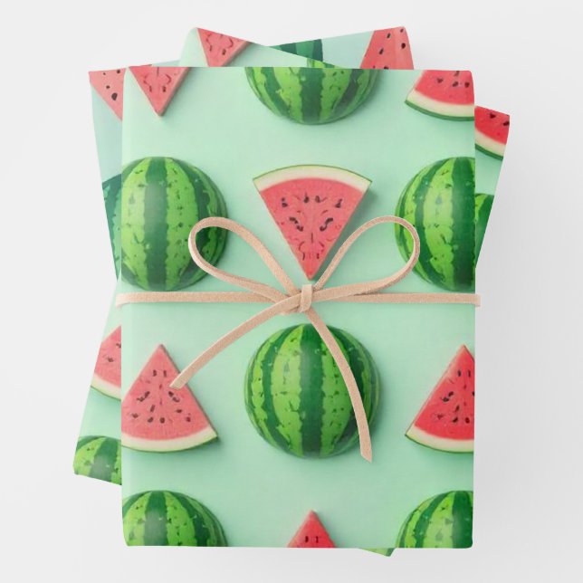 Modern Trendy Cute Watermelon Pattern              Wrapping Paper Sheet (In situ)