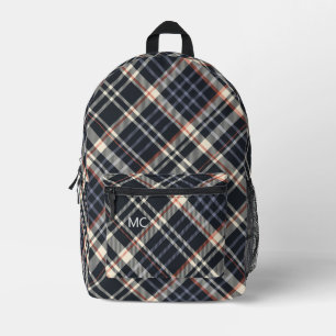 Modern Trendy Dark Check Plaid Monogram Initials Printed Backpack