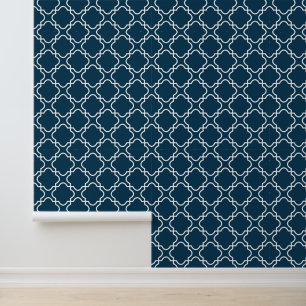 Modern Trendy Dark Navy Blue Quatrefoil Wallpaper