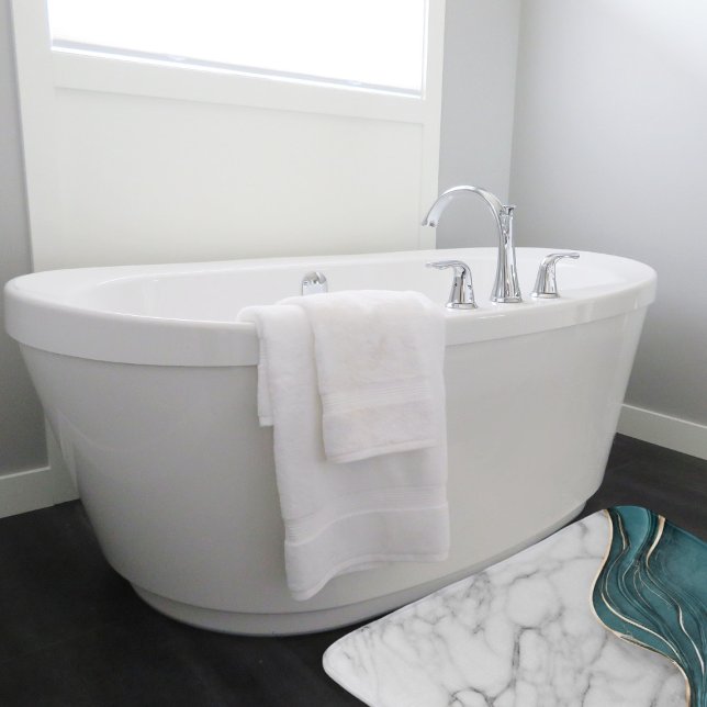 Modern Trendy Dark Teal Gold Marble Bath Mat (Creator Uploaded)