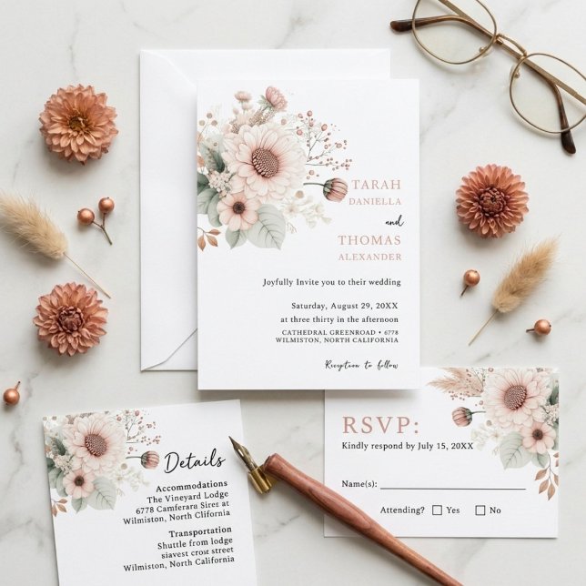 Modern Trendy Dusty Rose Blush Wedding  Invitation (Creator Uploaded)