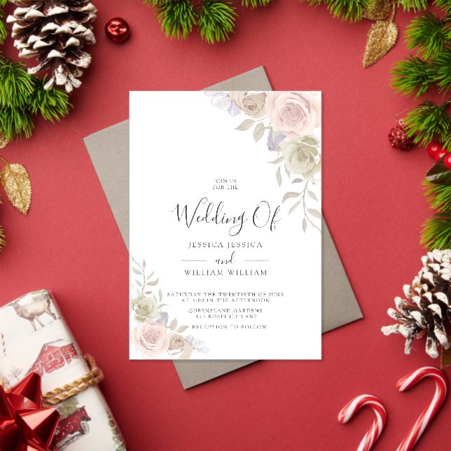 Modern Trendy Dusty Rose Blush Wedding Invitations (Insitu (Holiday))