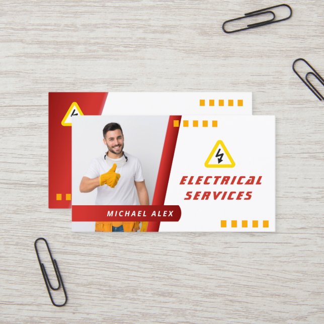 modern trendy electrician business card (Front/Back In Situ)