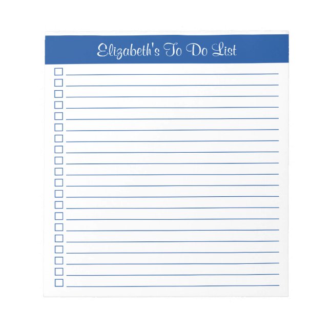 Modern Trendy Elegant Blue One Column Checklist Notepad (Front)