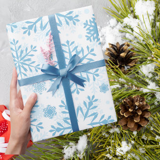 Modern Trendy Elegant Blue Snowflake Pattern  Wrapping Paper