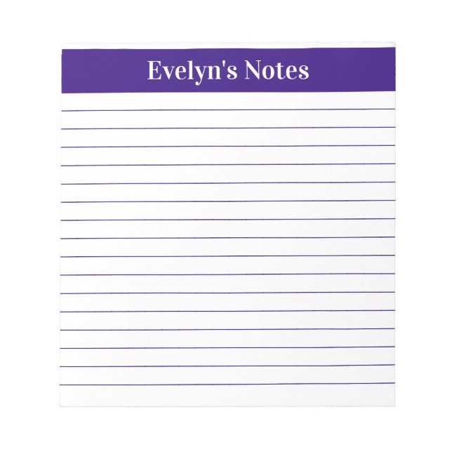 Modern Trendy Elegant Purple Script Large Print Notepad (Front)