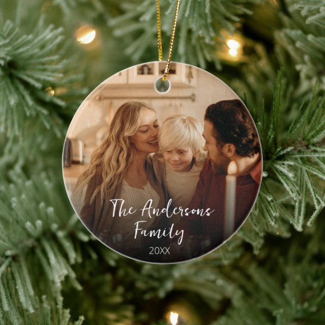 Modern Trendy Elegant Typography Family Photo  Ceramic Ornament (Tree)