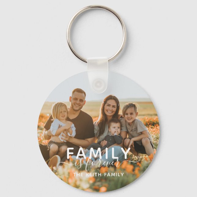 Modern Trendy Family Is Forever Photo  Keychain (Front)