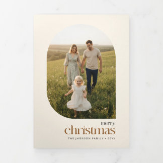 Modern Trendy Family Photo Collage Christmas Tri-Fold Card