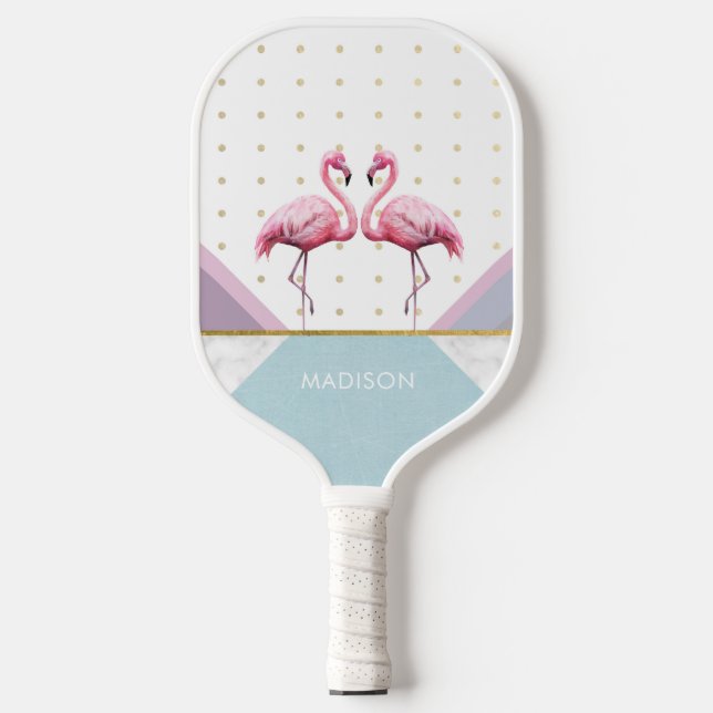 Modern Trendy Flamingo Pink Girly Name Pickleball Paddle (Front)