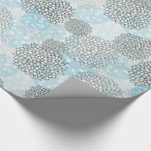 Modern Trendy Floral Pattern Blue Wrapping Paper