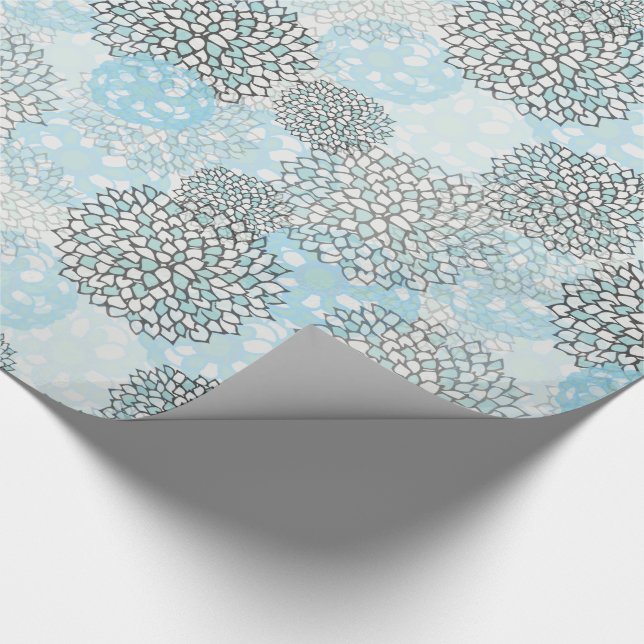 Modern Trendy Floral Pattern Blue Wrapping Paper (Corner)