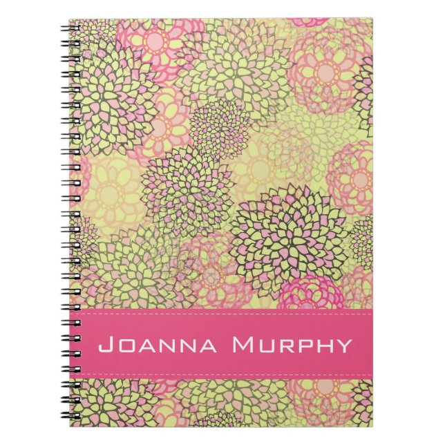 Modern Trendy Floral Pattern Personalized Notebook (Front)