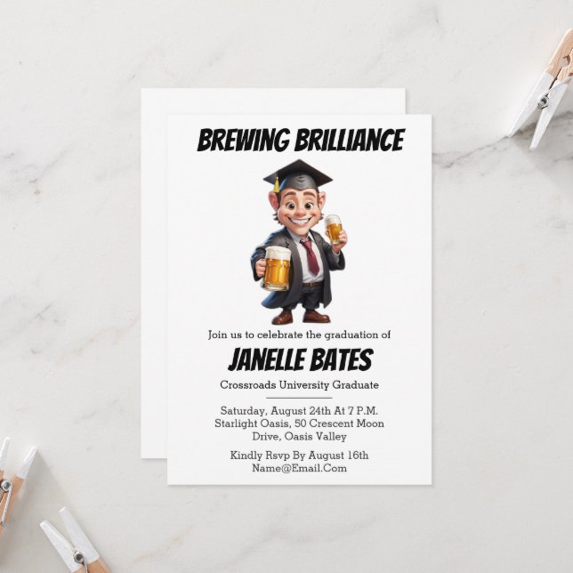 modern trendy funny graduation invitations (Front/Back In Situ)