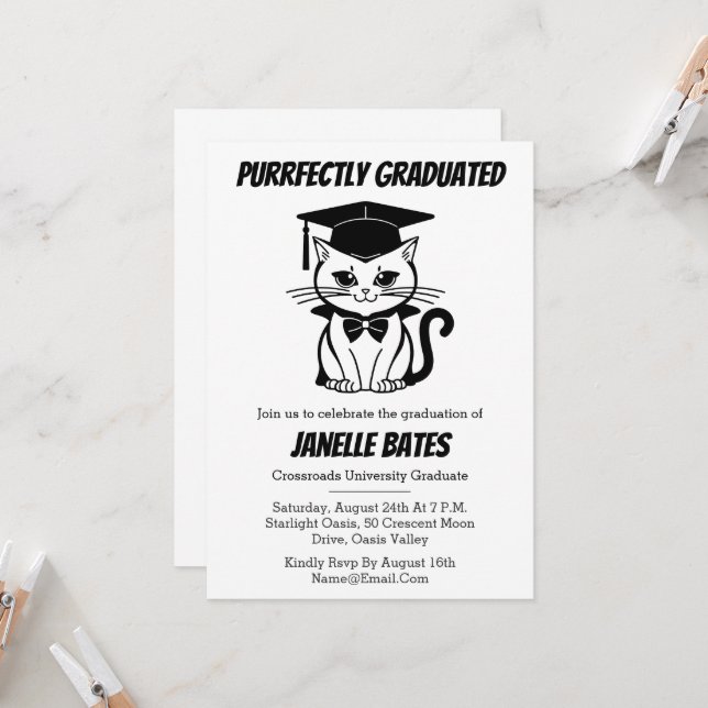 modern trendy funny graduation invitations (Front/Back In Situ)