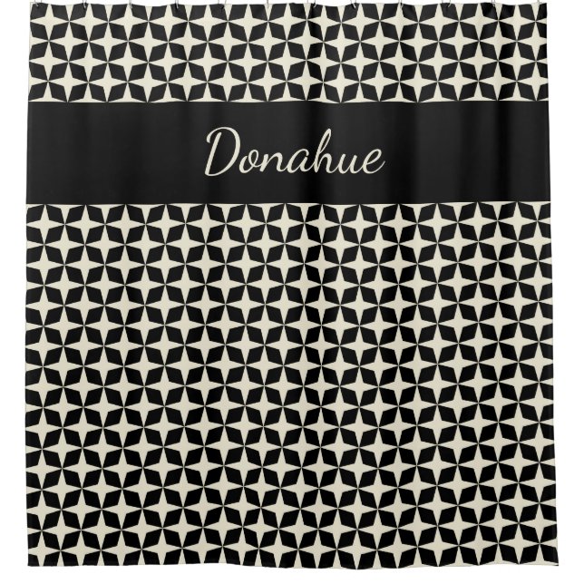 Modern Trendy Geometric Pattern Black Cream Name (Front)