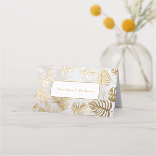 Modern Trendy Gilded Gold Monstera Print Place Card