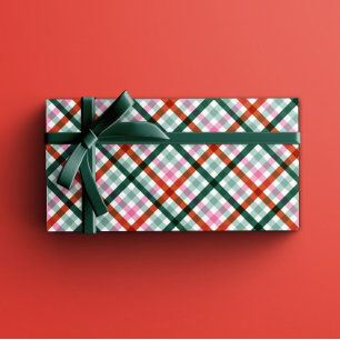 Modern Trendy Gingham Christmas Gift Wrapping Paper Sheet