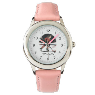 Modern Trendy Girl Playing Ice Hockey Personalized Watch