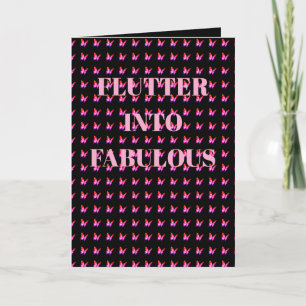 Modern trendy girly black and pink birthday card