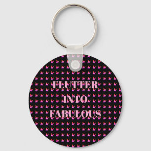 Modern trendy girly black and pink birthday keychain