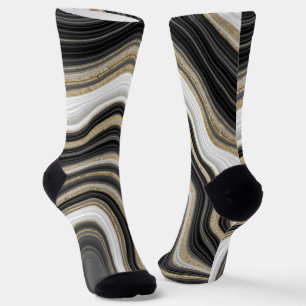 Modern trendy glitter and marble black and gold socks