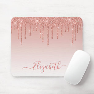 Modern Trendy Glitter Rose Gold Stylish Script Mouse Pad