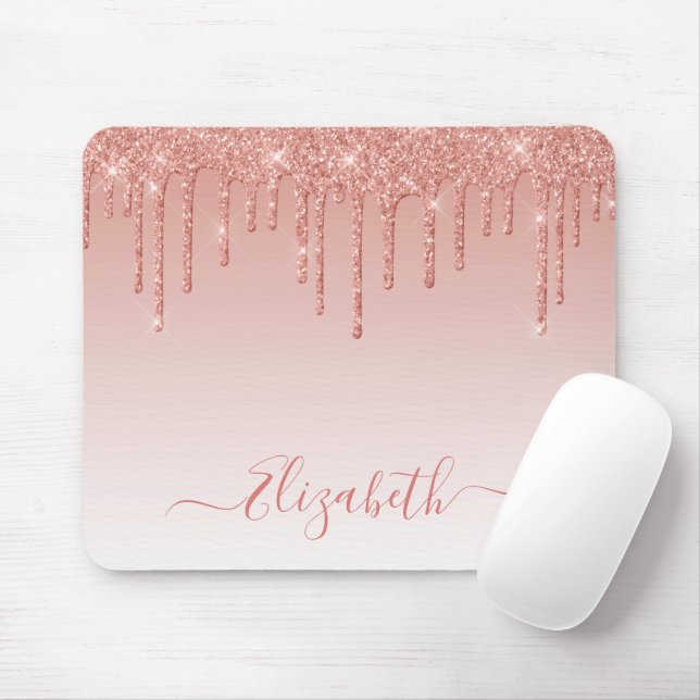 Modern Trendy Glitter Rose Gold Stylish Script Mouse Pad (With Mouse)