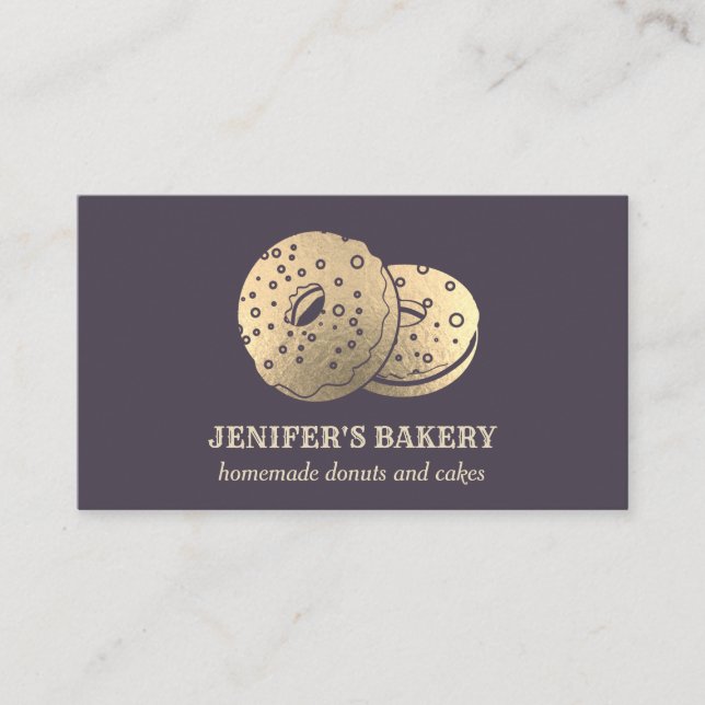 Modern trendy gold doughnuts  homemade bakery business card (Front)