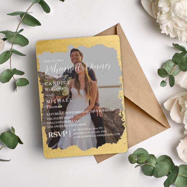 Modern Trendy Gold Frame Photo Wedding Invitation (Creator Uploaded)