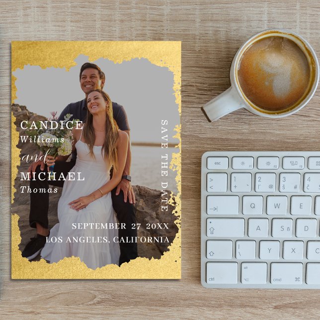 Modern Trendy Gold Frame Photo Wedding Save The Date (Creator Uploaded)