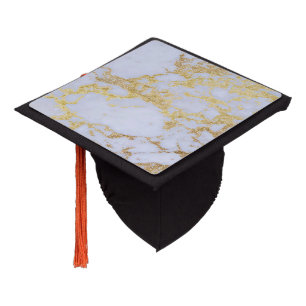 Modern Trendy Gold Glitter Marble Graduation Cap Topper