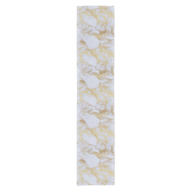Modern Trendy Gold Glitter Marble Short Table Runner (Front)