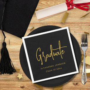 Modern Trendy Gold Script Graduation Party Custom Napkin