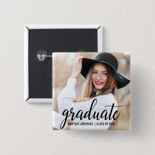 Modern Trendy Graduation Photo Announcement 2 Inch Square Button